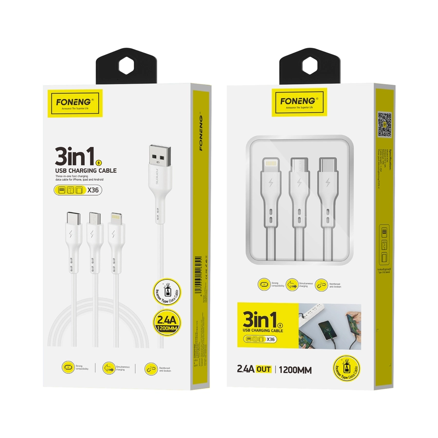 Cablu date 3 in 1  USB la Type C, Lighting, Micro usb , Foneng [1]