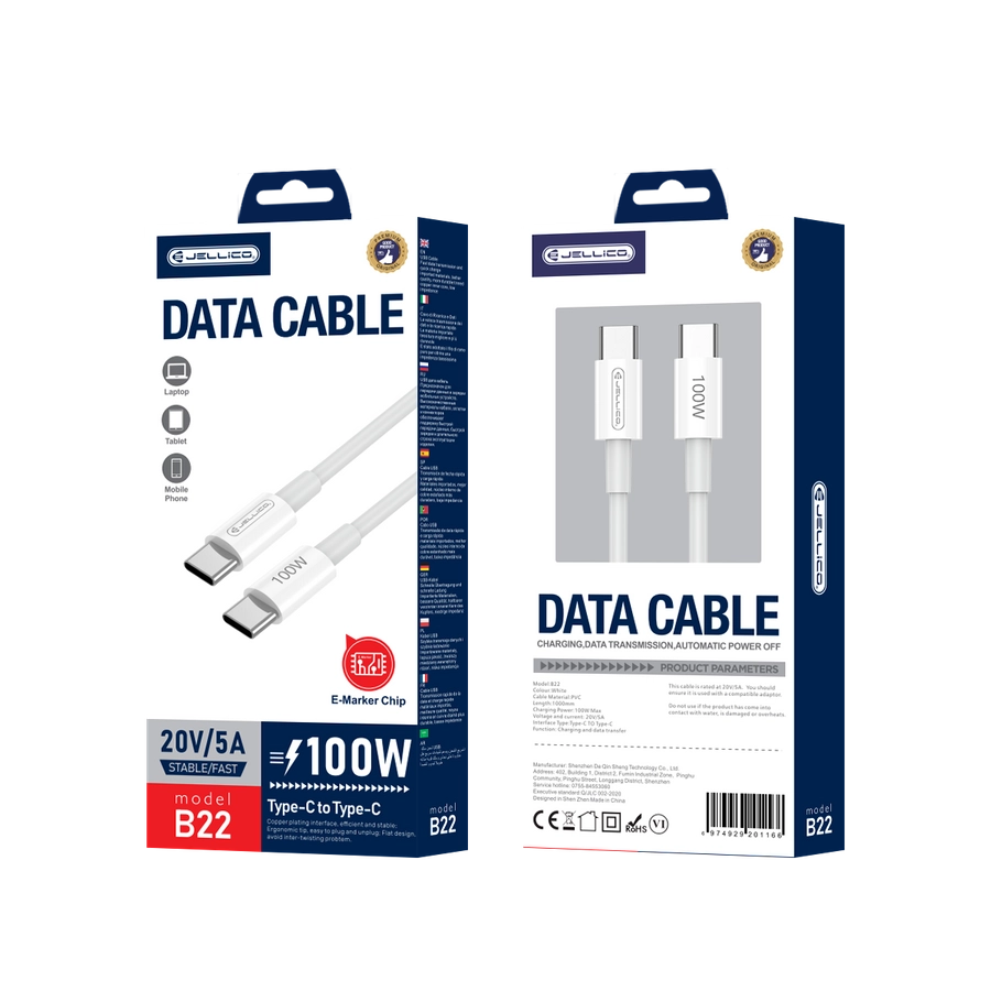 Cablu date Type C - Cablu date Type C la Type C , USB-C - USB-C PD 100W 1M White