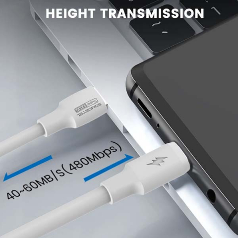 Cablu date Usb A la Type C 6A 120W 1m Quick Charge QC3.0 White Powerline SMS-BA02 [4]