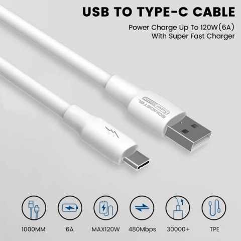 Cablu date Usb A la Type C 6A 120W 1m Quick Charge QC3.0 White Powerline SMS-BA02 [2]