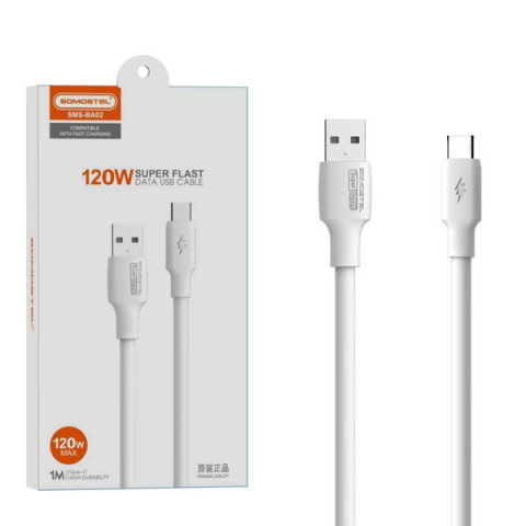 Cablu date Type C - Cablu date Usb A la Type C 6A 120W 1m Quick Charge QC3.0 White Powerline SMS-BA02