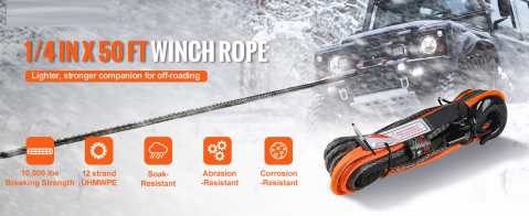Cablul sintetic troliu 6,4 mm x 15,4 m compatibil Can-Am Polaris CF Moto [3]