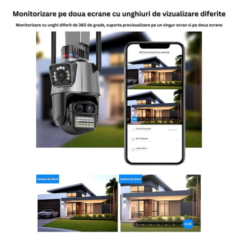Camera de supraveghere dubla WIFI, 8MP, exterior/interior, Ultra HD, 5X zoom, rotire,alarma, senzor miscare [2]