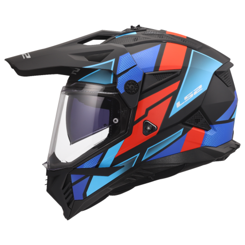 Casti Enduro / Adventure - Cască Moto Adventure LS2 MX702 Pioneer II Block Black Red Blue ECE 22.06