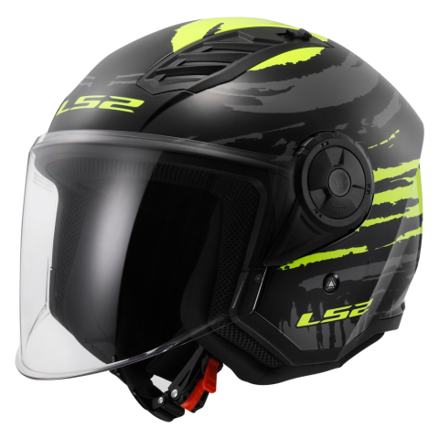 Echipamente Moto, ATV și Off-Road - Cască Moto Open Face LS2 OF616 Airflow II Brush Black H-V Yellow ECE 22.06