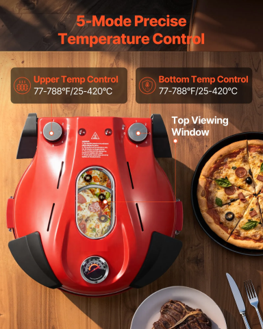 Cuptor Pizza Electric 1200W cu Piatră de Cordierit 12 Inch 420°C Roșu [2]