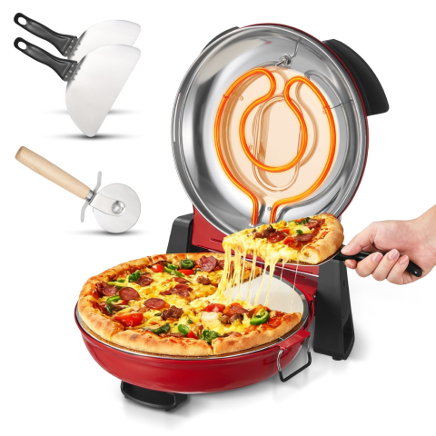 Cuptoare Pizza - Cuptor Pizza Electric 1200W cu Piatră de Cordierit 12 Inch 420°C Roșu