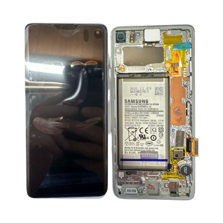 Display-uri si Touchscreen-uri - Ecran Display cu Baterie Samsung S10 G973 Alb, Rama Silver GH82-18835B