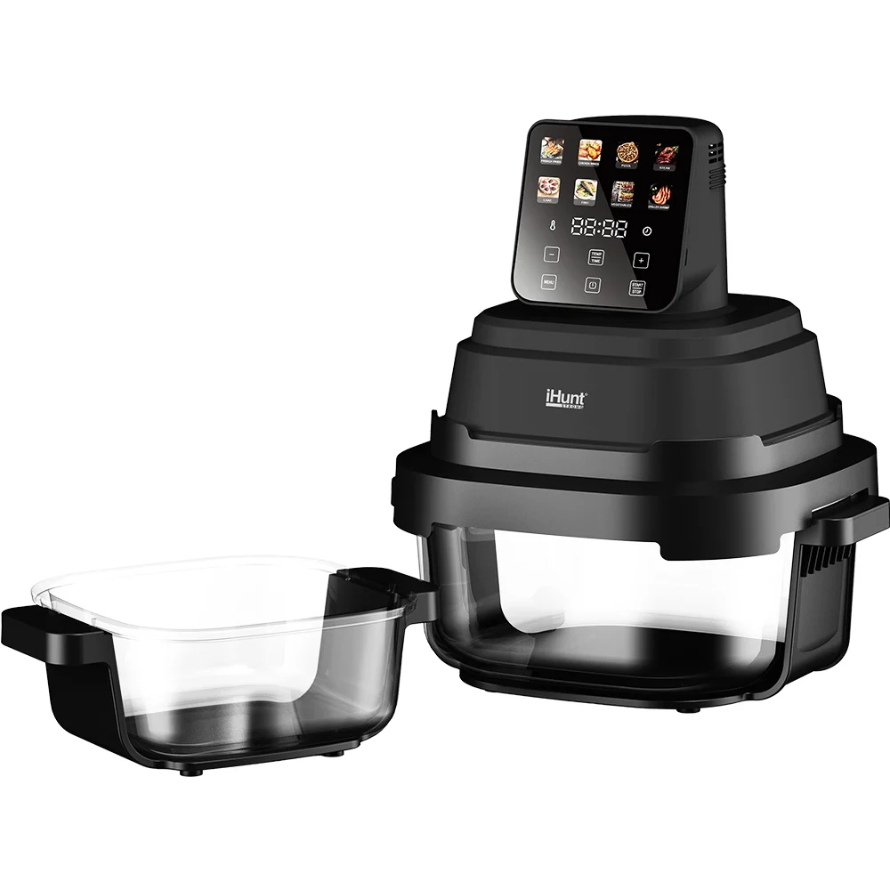 Friteuza cu aer cald - Friteuza cu Aer Cald iHunt PureGlass Crisp 8 in 1 din Sticla Borosilicata 1500W