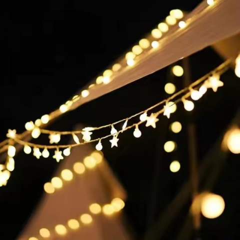 Ghirlanda 10metri 100 becuri  (100 lumini LED) 220V Stele + Mingi, Culoare ALB CALD [1]