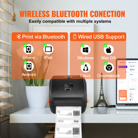 Imprimanta termica etichete, awb-uri, 4x6 300DPI USB/Bluetooth for Amazon eBay Etsy UPS [6]