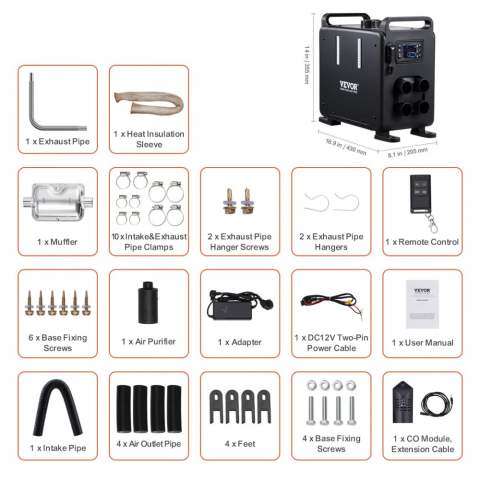 Încălzitor staționar Sirocou Webasto 8 kW 12V-220V cu 4 ieșiri și senzor CO₂ + alarmă Bluetooth [1]