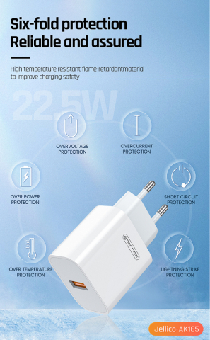Incarcator USB A, PD 22.5W,  AK165, White QC3.0 [3]