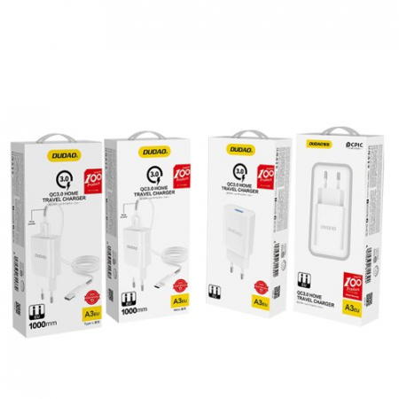 Incarcatoare Retea - Incarcator Dudao charger EU USB 5V / 2.4A QC3.0 Quick Charge 3.0 white (A3EU white)