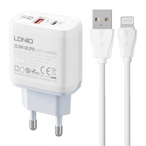 Usb Type-C - Incarcator iPhone cu Cablu Lighting LDNIO  22.5W + cablu Lightning