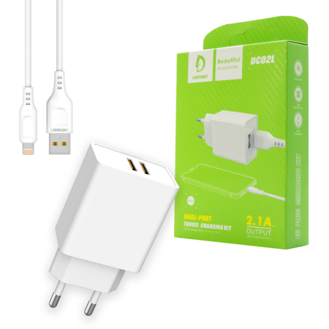 Incarcator cu mufa Lighting - Încărcător Denmen 10W 2.1A cu cablu USB Lightning 1m alb pentru iPhone iPad AirPods