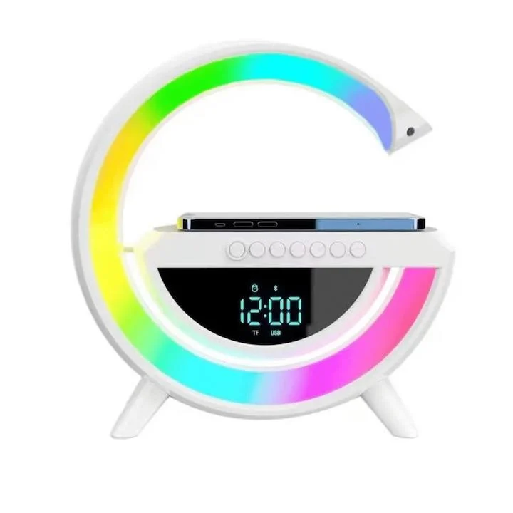 Usb Type-C - Incarcator Wireless cu difuzor bluethoot, lumini RGB si ceas alarma