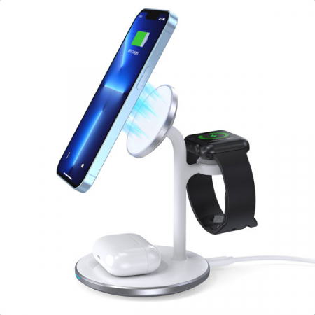 Usb Type-C - Incarcator Wireless iPhone MagSafe Statie incarcare , Choetech Induction Charger Stand for iPhone, Apple Watch, AirPods ALB