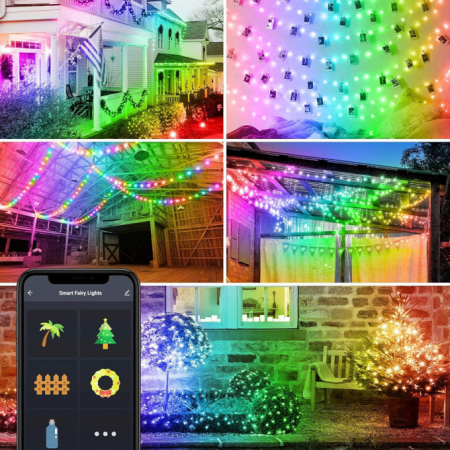 Instalatie Brad Sir de lumină inteligentă - USB - 66 LED-uri RGB - 10 m - Bluetooth [5]
