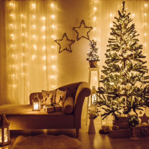 HOME - Perdea luminoasă - 200 LEDuri - alb cald - IP44 - 4,2 m - 8 programe, instalatie brad
