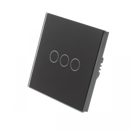 Smart Home - Intrerupator cu touch + Wifi + RF  Aplicatie pe telefon 3 Butoane Negru