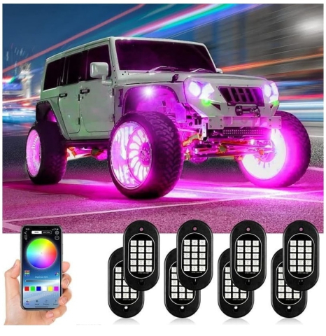 Lumini - Kit lumini sub masina, Rock Lights, 4module, cu aplicatie telefon si telecomanda , Maverick, Rzr, Can am, Polaris, Cf Moto, Segway ,atv