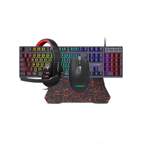 Gamepad, Joystick-uri & Casti Gaming - Set 4 in 1 Kit Mouse cu Tastatura Forev Keyboard + mouse pc Wired Led 4in1 FV-Q809 Gaming