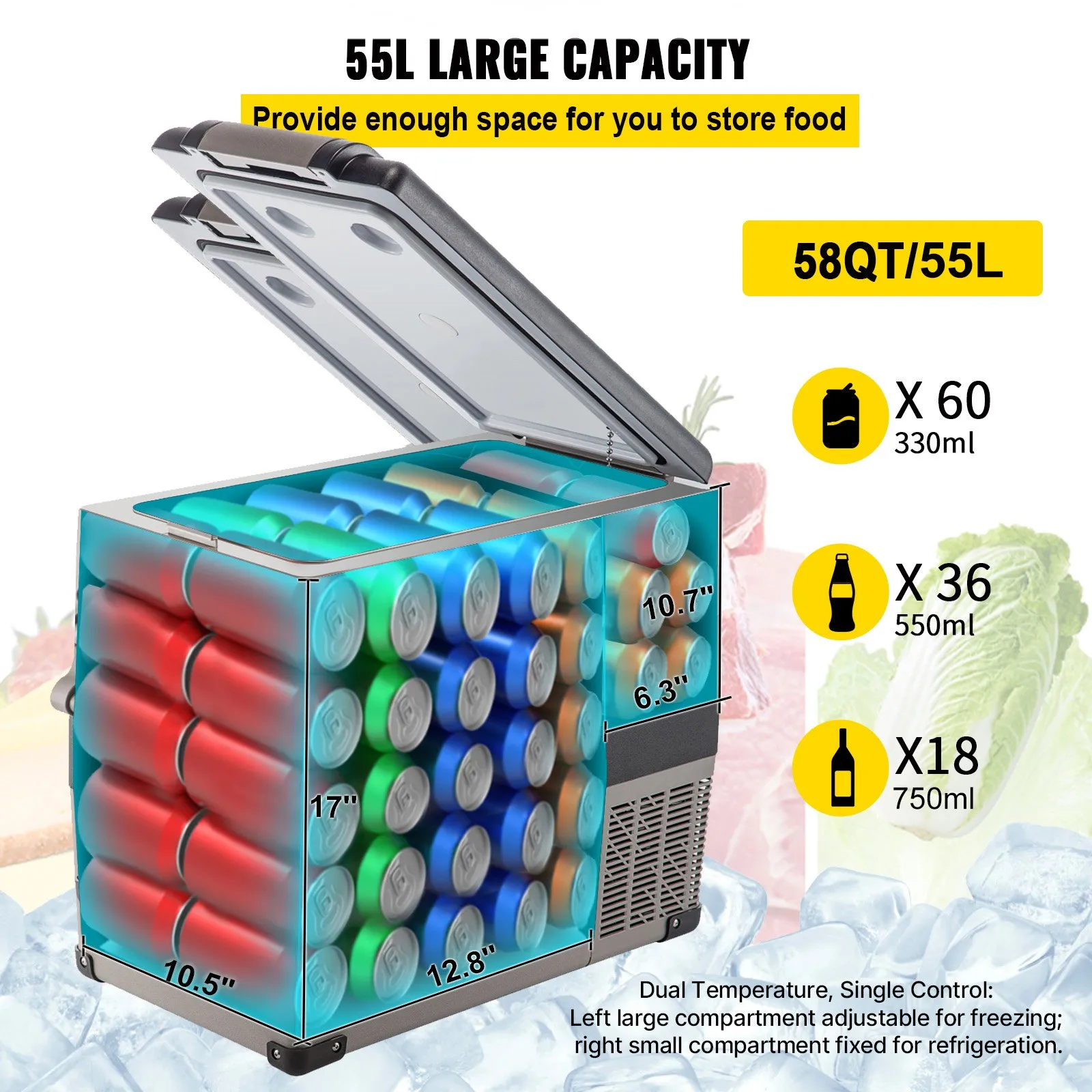 Ladă Frigorifică Auto cu Compresor 55L 12V 24V 220V Camping Offroad [6]