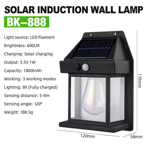 Lampa solara de perete, impermeabila in curte exterioare, lumina decorativa, Negru [3]