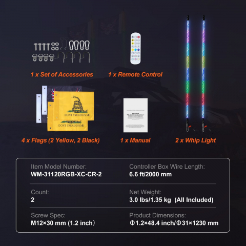 LED Whip Light 2buc  152cm  RGB Antenă spirală Lumină Aplicație de la distanță ATV UTV RZR, canam, cfmoto,polaris [7]