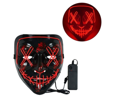 Casti Moto ATV - Mască LED Neon RGB cu Fir Electroluminescent Roșu  – Mască Luminoasă pentru Petreceri, Halloween și Cosplay