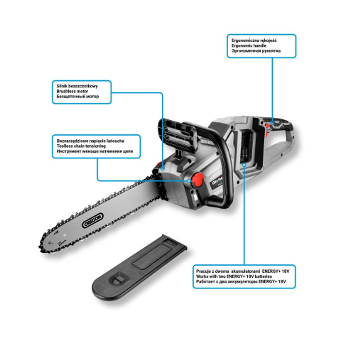 Drujba pe acumulator fara perii Energy+, 36V, Li-Ion, ghidaj de 14 " (350mm) (fara acumulator inclus) GRAPHITE [4]