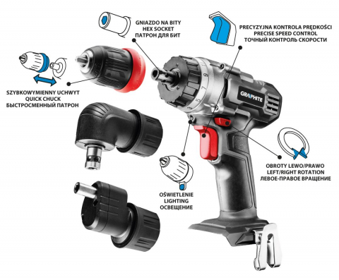 Masina de gaurit/insurubat , Energy+ 18V, Li-Ion, suport detasabil de 10 mm, plus adaptor unghiular si adaptor de colt, fara acumulator [1]