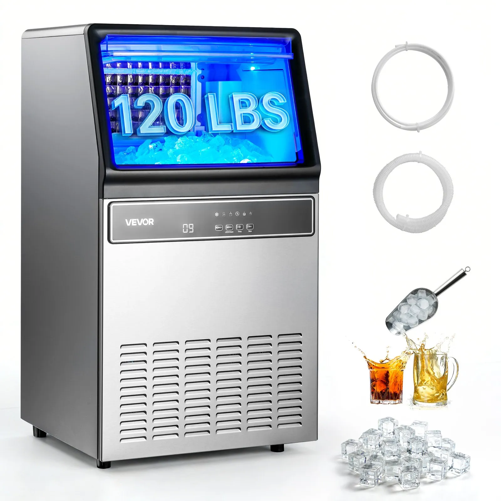 HOME - Mașină Profesională Gheață 59Kg 24h Inox cu Autocurățare și Display LED