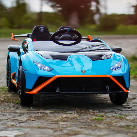 Mașinuță electrică Lamborghini Huracan STO albastră față drift [5]