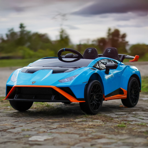 Mașinuță electrică Lamborghini Huracan STO albastră față drift [4]