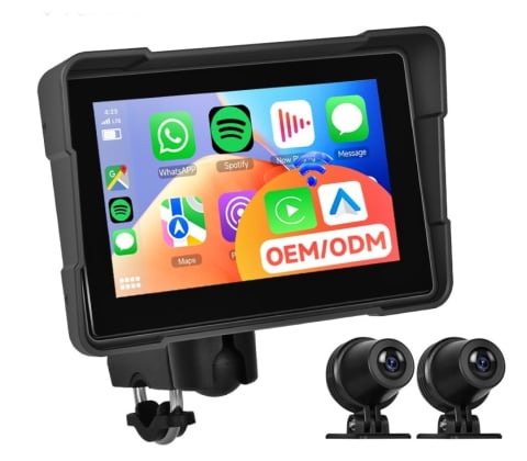Monitor cu camera marsalier wireless - Sistem navigație cu CarPlay și 2 camere pentru ATV, UTV și motociclete