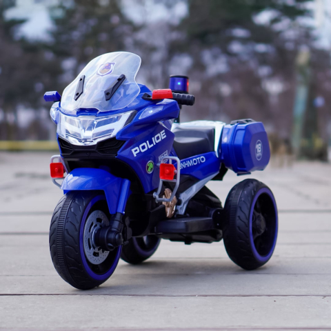 motocicleta electrica copii 3 roti police 60w 6v albastra cu lumini led [2]