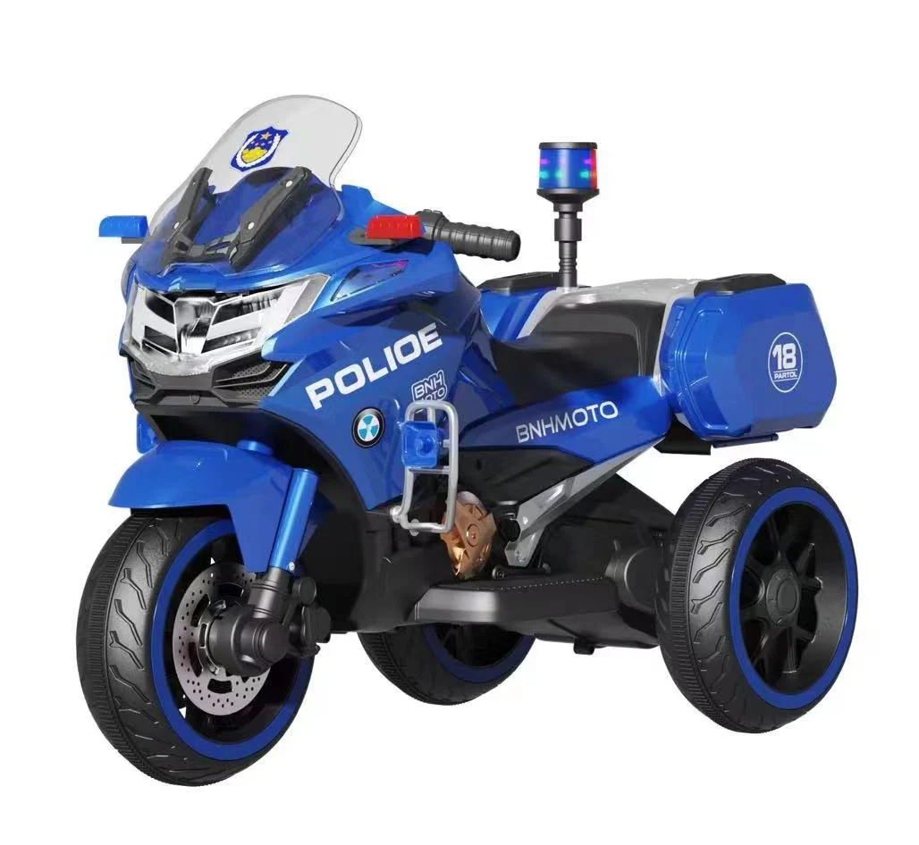 motocicleta electrica copii 3 roti police 60w 6v albastra cu lumini led [3]