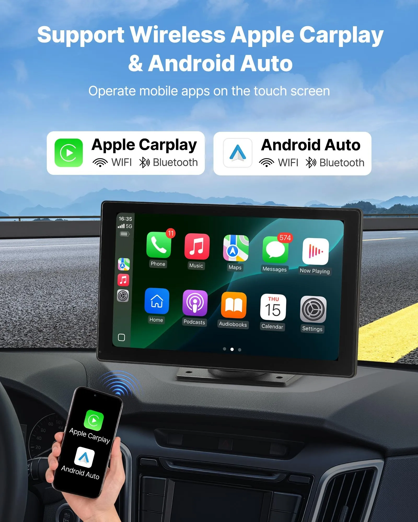 Navigație Auto 9 Inch Apple CarPlay Android Auto Wireless Bluetooth Universală [2]