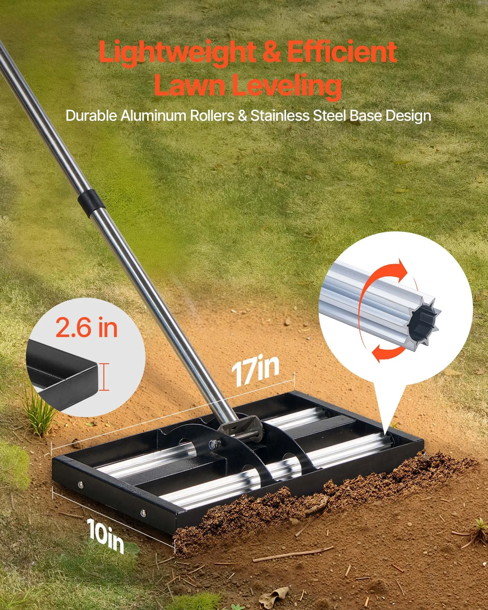 Ingrijire Gazon - Nivelator Gazon cu Rolă 43x25 cm | Mâner Reglabil | Unealtă Profesională Nivelare Gazon
