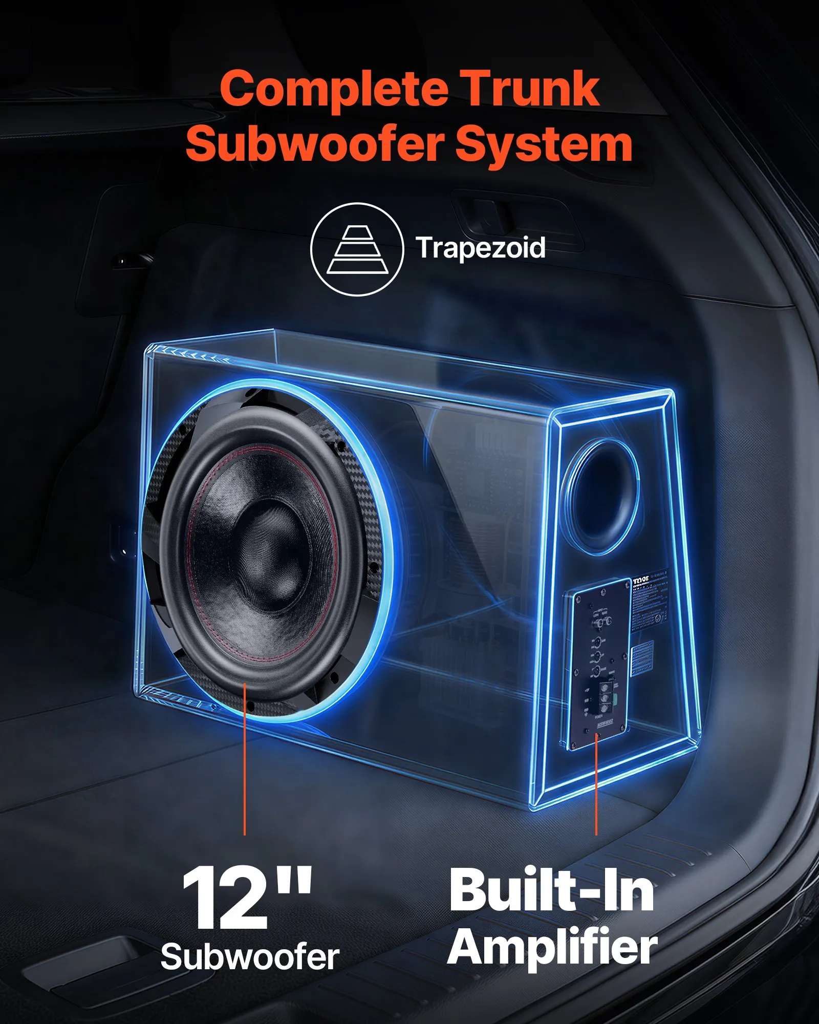 Pachet Subwoofer Auto Activ 30 cm 245W RMS | Amplificator Integrat + Kit Cabluri | Bass Puternic pentru Mașină [2]
