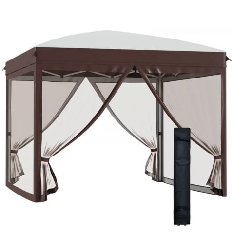 Casa si Gradina - Pavilion/foisor pentru gradina/terasa, cadru metalic, cu plasa pentru insecte, inaltime ajustabila, maro, 3x3x2.7 m