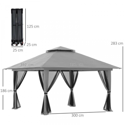 Casa si Gradina - Pavilion/foisor PREMIUM pentru gradina/terasa, pliabil, Oxford, cadru metalic, plasa insecte, gri