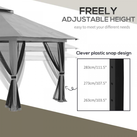 Pavilion/foisor PREMIUM pentru gradina/terasa, pliabil, Oxford, cadru metalic, plasa insecte, gri [3]