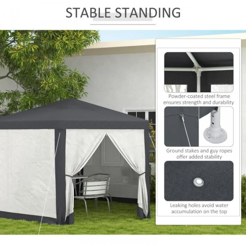 Pavilion/foisor pentru gradina/terasa, cadru metalic, cu plasa anti tantari, 3.94x3.94x2.5 m [5]