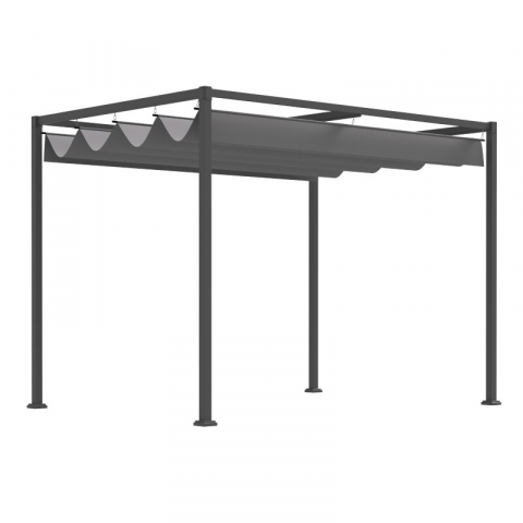 Pavilioane si corturi de gradina - Pergola gradina/terasa, retractabila, cadru metalic, gri, 2.98x2.13x2.22 m