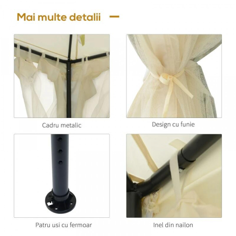 Pergola / Pavilion/foisor pentru gradina/terasa, cadru metalic, cu plasa anti tantari, bej, 2.95x2.95x2.63 m [4]