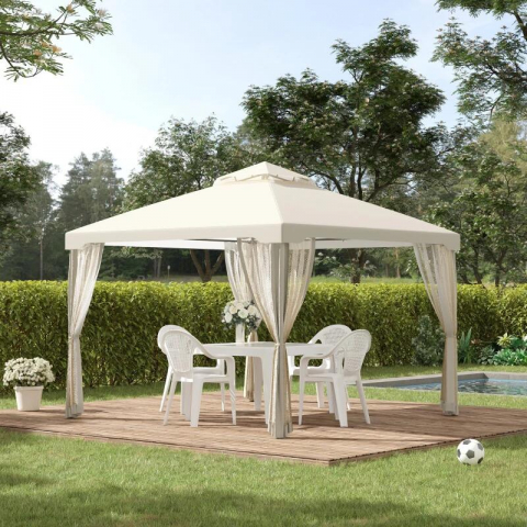 Casa si Gradina - Pergola / Pavilion/foisor pentru gradina/terasa, cadru metalic, cu plasa anti tantari, bej, 2.95x2.95x2.63 m