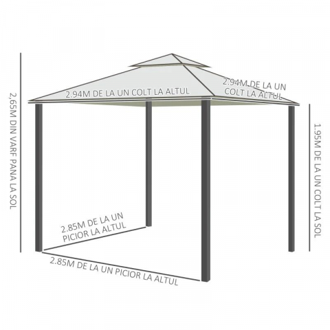 Pergola / Pavilion/foisor pentru gradina/terasa, cadru metalic, cu plasa anti tantari, bej, 2.95x2.95x2.63 m [7]